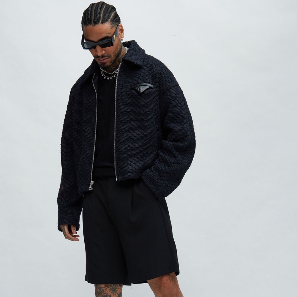 Textured Crop Jacket Black
